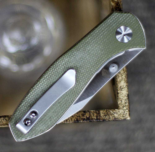EIKONIC Knife Co Kasador (331SGN) 2.74" D2 Polished Satin Plain Drop Point Blade, Green Micarta Handle