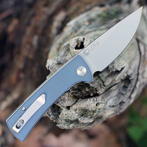 EIKONIC Knife Co RCK9 (100SGY) 3.0" D2 Satin Plain Drop Point Blade, Blue G-10 Handle