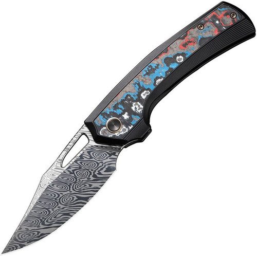 WE KNIFE Nefaris (WE22040F-DS1) 3.48" Damascus Clip Point Plain Blade, Nebula Carbon Fiber and Black Titanium Handle