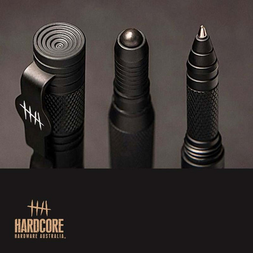 Hardcore Hardware Australia Tactical Pen (TWI02) 5.74" Black Non-Reflective Coated Aluminum Body and Cap, Steel Ball Tip Glass Breaker