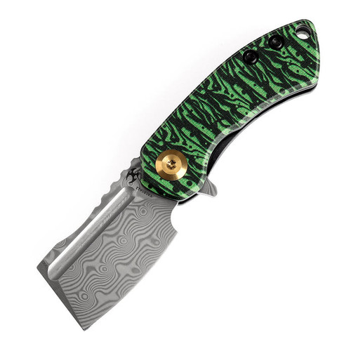 Kansept Knives Mini Korvid (K3030A12) 1.45" Damascus Cleaver Plain Blade, Blk/Green G-10 Handle