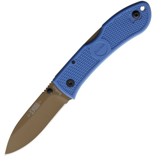 Ka-Bar Dozier Hunter (KA4062D2) 3" D2Brown Coated Drop Point Plain Blade, Blue Zytel Handle