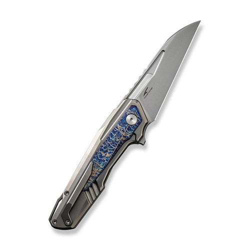 WE Knife Falcaria (WE23012B1) 3.64" CPM-20CV Bead Blasted Wharncliffe Plain Blade, Bead Blasted Titanium Handle with Flamed Titanium Inlay