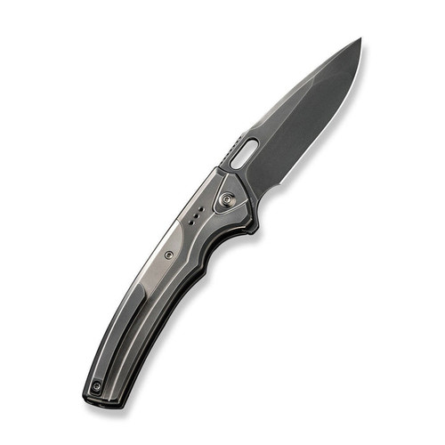 WE Knife Exciton (WE22038A7) 3.68" CPM-20CV Polished Gray Drop Point Plain Blade, Polished Gray Titanium Handle with Polished Bead Blasted Titanium Integral Spacer