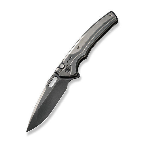 WE Knife Exciton (WE22038A7) 3.68" CPM-20CV Polished Gray Drop Point Plain Blade, Polished Gray Titanium Handle with Polished Bead Blasted Titanium Integral Spacer