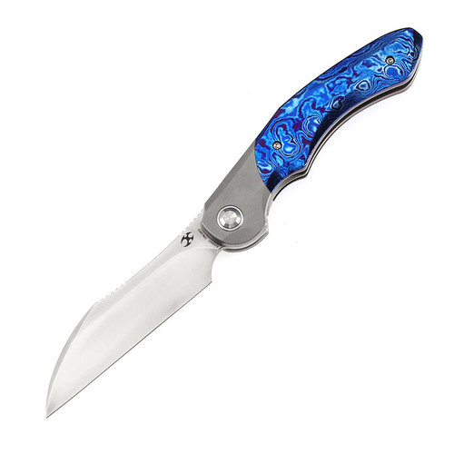 Kansept Knives Cosmos (K1059A3) 3.58" CPM-20CV Satin Wharncliffe Plain Blade, Blue Titanium + Timascus Handle