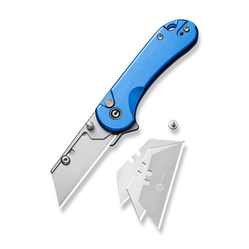 CIVIVI Elementum Utility (CIVC23039B2) 2.26" 6Cr Stonewashed Reverse Tanto Plain Blade, Blue Aluminum Handle