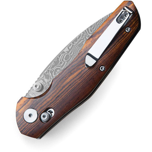 Bestechman Ronan (BTKMK02L) 3.26" Damascus Drop Point Plain Blade, Rosewood Handle