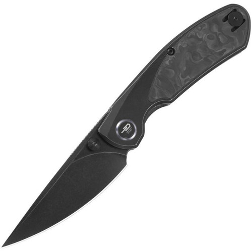 Bestech Knives Lito (BTKT2307D) 2.48" M390 Black Stonewashed Drop Point Plain Blade, Titanium+Carbon Fiber Inlay Handle