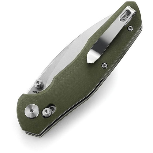 Bestechman Ronan (BTKMK02B) 3.26" Sandvik 14C28N Satin Drop Point Plain Blade, OD Green G-10 Handle