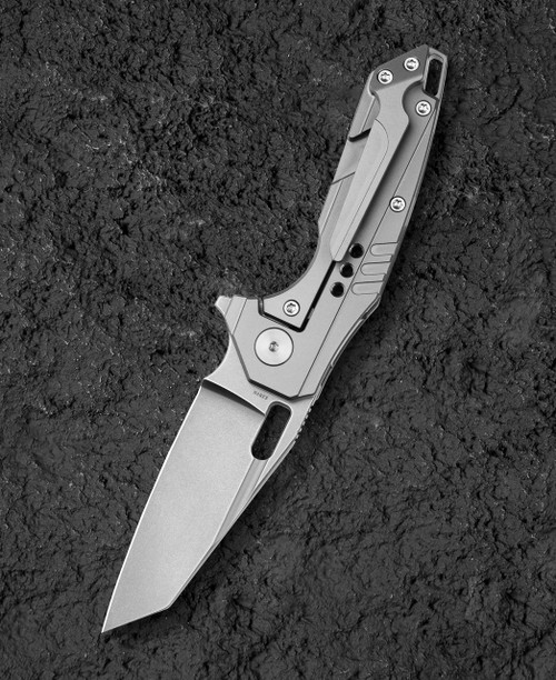 Bestech Knives Nyxie 3 (BTKT2308C) 2.99" S35VN Bead Blast Stonewashed Reverse Tanto Plain Blade, Marble Carbon Fiber+Titanium Handle