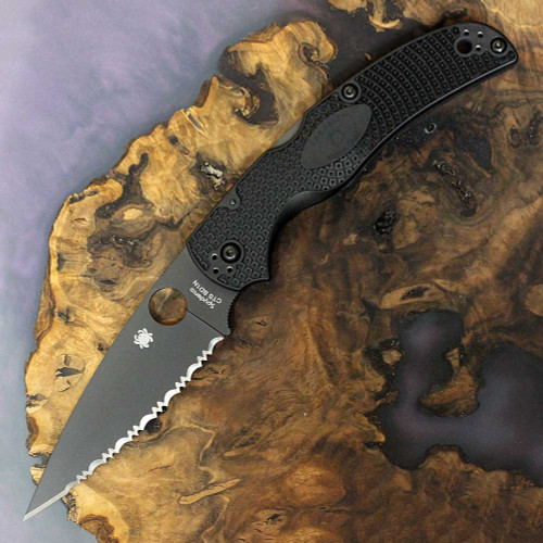 Spyderco Native Chief Lightweight C244SBBK, 4.08" DLC Black CTS-BD1N Serrated Blade (SpyderEdge), Black FRN Handle