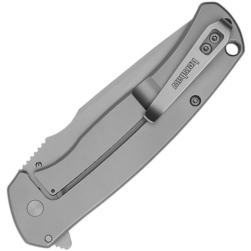 Rear view of the Scour showing the reversible deep-carry pocket clip and slim 0.38-inch handle thickness.