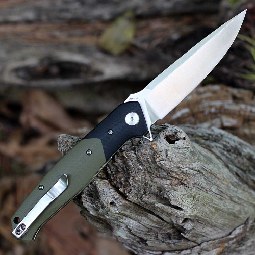 Bestech Swordfish (BTKG03J) 3.94" CPM-Magnacut Satin Drop Point Plain Blade, Green G-10 Handle with a Black G-10 Bolster