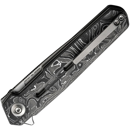 We Knife Navo (WE220266) 3.25" CPM-20CV Satin Drop Point Plain Blade, Black and White Aluminum Foil Carbon Fiber Handle