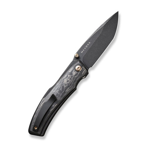 WE Knife Swordfin (WE230672) 3.28" CPM-20CV Blackwashed Tanto Plain Blade, Black Shredded Carbon Fiber Handle