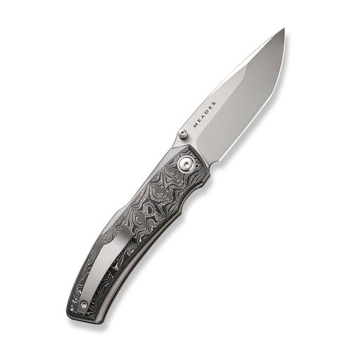 WE Knife Swordfin (WE230673) 3.28" CPM-20CV Bead Blasted Tanto Plain Blade, Black and White Aluminum Foil Carbon Fiber Handle