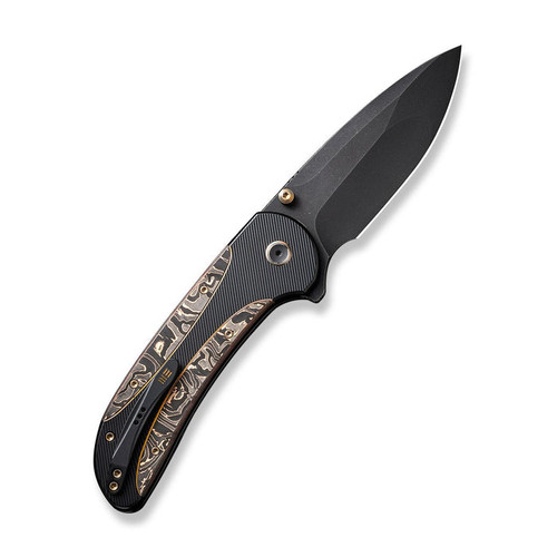 WE Knife Zizzit (WE23031-1) 3.8" CPM-20CV Blackwashed Drop Point Plain Blade, Black Tittanium Handle with Copper Foil Carbon Fiber Inlay