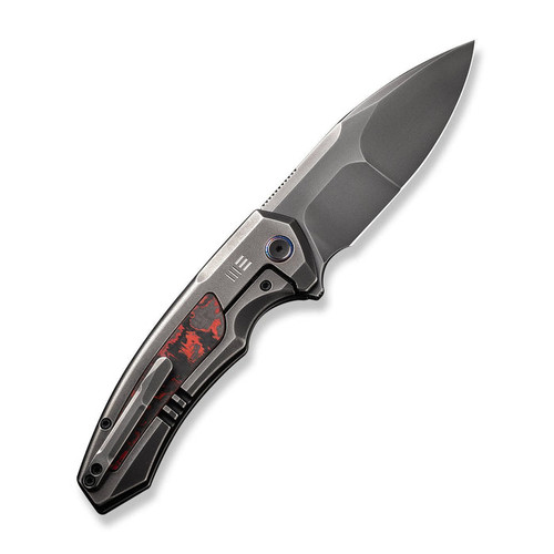 WE Knife Zizzit (WE23031-2) 3.8" Vanax Polished Gray Drop Point Plain Blade, Polished Gray Titanium Handle with Lava Flow Fat Carbon Fiber Inlay