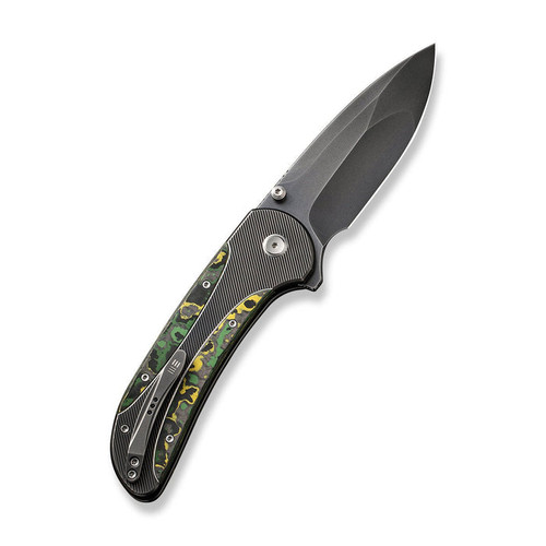 WE Knife Zizzit (WE23031-4) 3.8" CPM-20CV Polished Gray Drop Point Plain Blade, Polished Gray Titanium Handle with Toxic Storm Fat Carbon Fiber Inlay