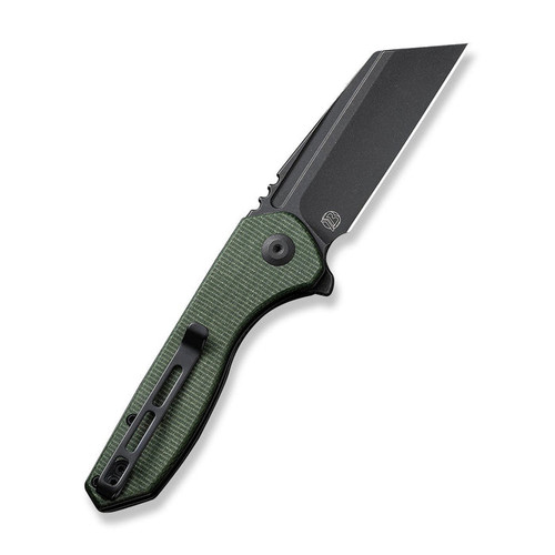 CIVIVI ExOne (C23036-3) 2.94" Nitro-V Blackwashed Reverse Tanto Plain Blade, Green Canvas Micarta Handle