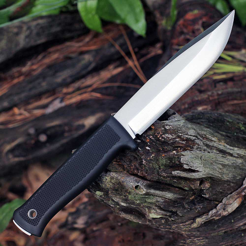 Fallkniven S1 Forest Knife (S1Z) 5.13" VGWOLF Satin Clip Point Plain Blade, Black Thermorun Handle, Black Zytel Sheath