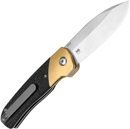 Kizer Gavel (KIV3661C1) 2.88" CPM-154CM Satin Drop Point Plain Blade. Brass and Black Micarta Handle