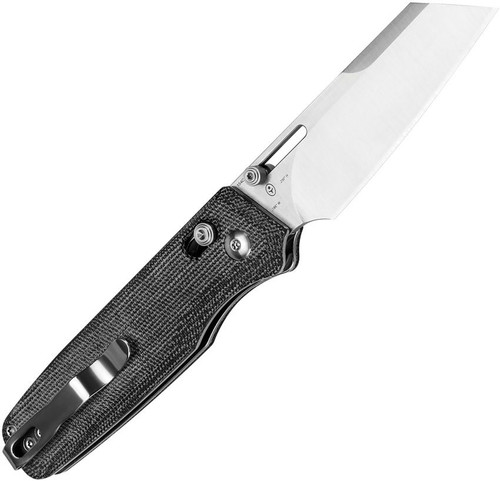 Kizer Task (KIV3641C1) 3.04" 154CM Satin Reverse Tanto Point Plain Blade. Black Micarta Handle