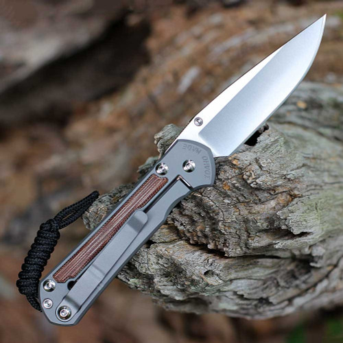 CPM MagnaCut stonewashed drop point blade close up