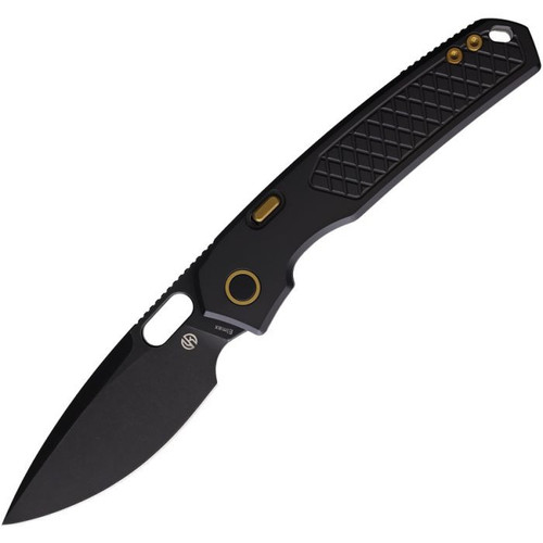Vosteed Psyop (VOSA2201) 3.32" Elmax Blackwashed Drop Point Plain Blade, Black Titanium Handle