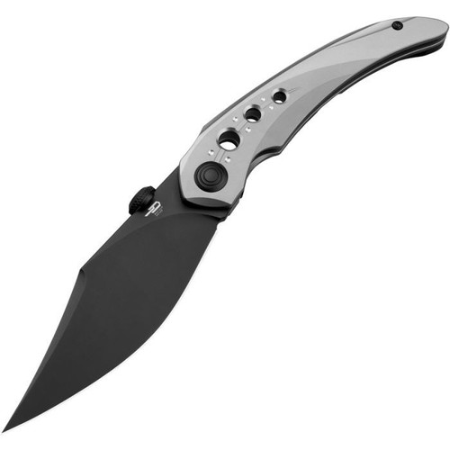 Bestech Razon (BTKT2406C) 3.87" CPM-MagnaCut Black Clip Point Plain Blade, Bead Blasted White Titanium Handle