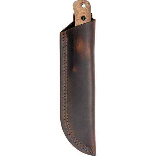 Reiff Knives F5 Survival (REKF5011NCML) 5" CPM-3V Acid Stonewashed Drop Point Plain Blade, Natural Canvas Micarta Handle, Brown Leather Belt Sheath