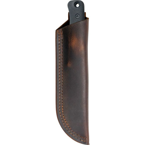 Reiff Knives F5 Survival (REKF5011BLGL) 5" CPM-3V Acid Stonewashed Drop Point Plain Blade, Black G-10 Handle, Brown Leather Belt Sheath