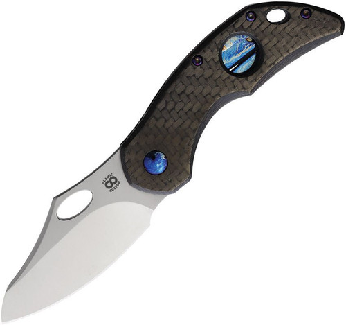 Olamic Custom Busker (BCFSE629) 2.83" Sheepsfoot Satin Magnacut Plain Blade, Twill Carbon Fiber Front Handle, Entropic Titanium Back Handle