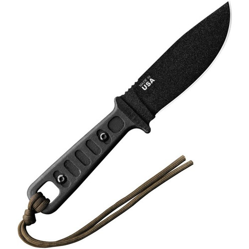 Tops Lite Trekker (TPTLT02) 4.25" 1095 Black Traction Coated Clip Point Plain Blade, Black Linen Micarta Handle, Black Kydex Belt Sheath