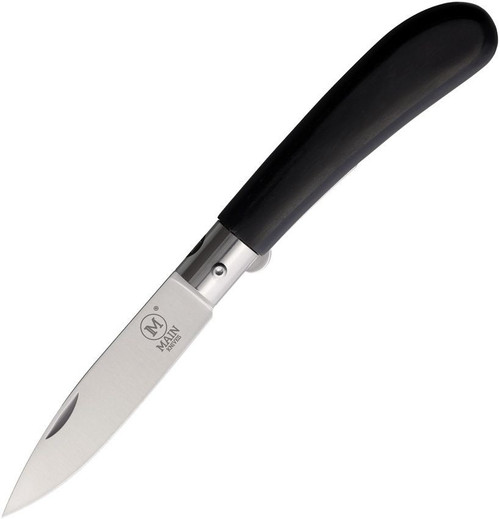 Main Knives German Line Linerlock (1200) 3.5" Drop Point 440A Satin  Plain Blade, Black Wood Handle, Reverse Liner Lock