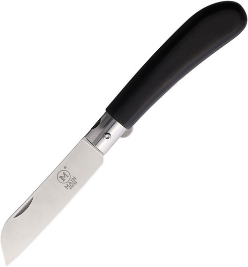 Main Knives German Line Linerlock (1300) 3.5" Sheepsfoot 440A Satin  Plain Blade, Black Wood Handle, Reverse Liner Lock