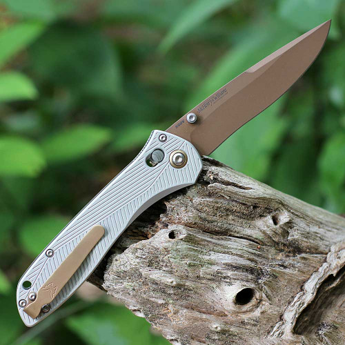 Benchmade Seven | Ten (710-24) -  4.0"  FDE PVD CPM-S90V Recure Drop Point Plain Blade, Gray Aluminum Handle