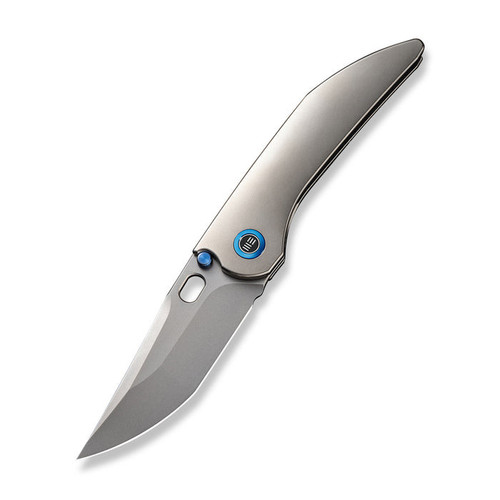 WE Knives Attor (WE23037B2) 3.55" CPM-20CV Polished Bead Blasted Modified Persian Plain Blade, Polished Bead Blasted Titanium Integral Handle