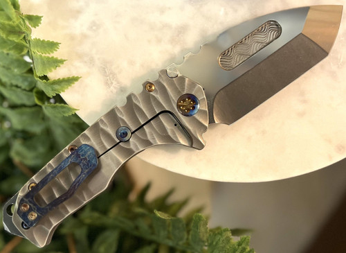 Medford Praetorian T (MK0124TT-01M-TFCF-BN) 3.75" S45VN Tumbled Tanto Plain Blade, Bead Blasted Brushed Silver Predator Handle, Flamed Hardware, Brush Flamed Titanium Clip, NP3 Breaker