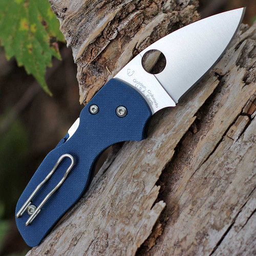 Spyderco Lil' Native (C230GPCBL) 2.42" CPM-SPY27 Satin Drop Point Plain Blade, Textured Cobalt Blue G-10 Handle