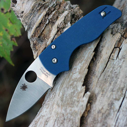 Spyderco Lil' Native (C230GPCBL) 2.42" CPM-SPY27 Satin Drop Point Plain Blade, Textured Cobalt Blue G-10 Handle
