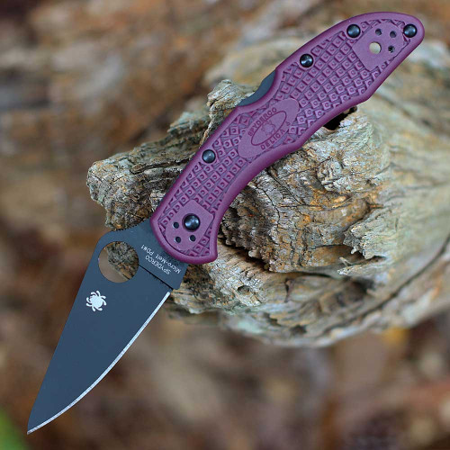 Spyderco Delica 4 Sprint Run (C11BGBKP) 2.90" Micro-Melt PD#1 Black Drop Point Plain Blade, Burgundy Fiberglass Reinforced Nylon Handle