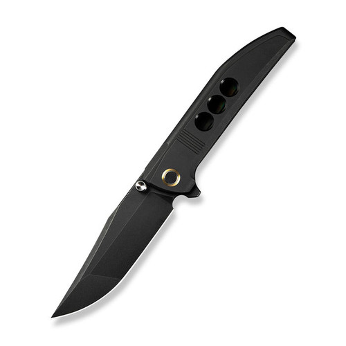 WE Ezinta (WE220411) 3.99" Bohler M390 Blackwashed Clip Point Plain Blade, Black Titanium Integral Handle w/ Black Holes
