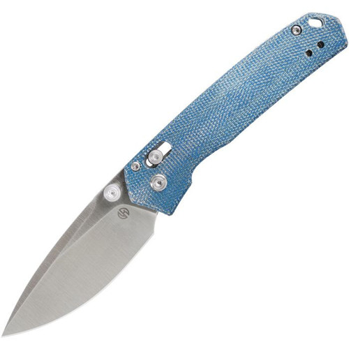 Vosteed Mini Psyop (VOSA2301) 2.69" Elmax Satin Drop Point Plain Blade, Blue Norplex UltreX Micarta Handle