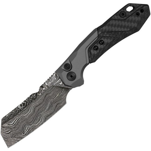 Kershaw Launch 14 (KS7850BLKDAM) 3.375" Damascus Cleaver Plain Blade, Gray Aluminum Handle w/ a Black Carbon Fiber Inlay