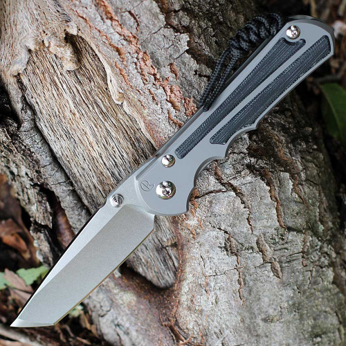Chris Reeve Knives Large Inkosi Tanto, 3.60" CPM-MagnaCut Stonewashed Tanto Point Plain Edge, Glass Blasted Titanium w/Black Canvas Micarta Inlay Handle (LIN-1132)