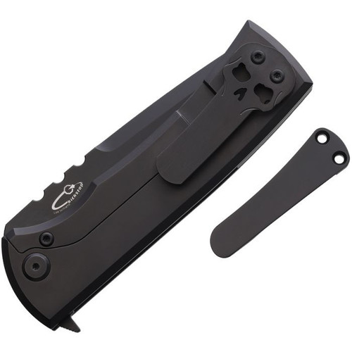 Chaves Redencion Kickstop (CHAV001) 3.63" Bohler M390 Blackwashed Deop Point Plain Blade, Black Titanium Handle w/ Black Micarta Front Handle Inlay