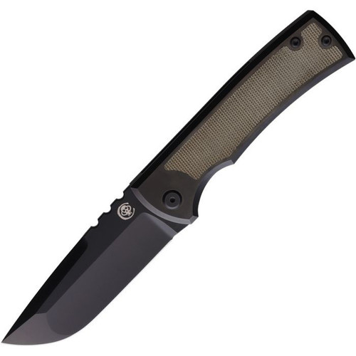 Chaves Redencion 229 (CHAV004) 3.63" Bohler M390 Blackwashed Drop Point Plain Blade, Black Titanium Handle w/ Green Micarta Front and Back Handle Inlay