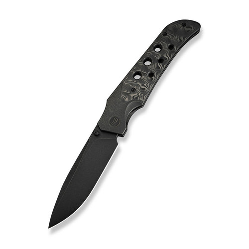 WE Knife WE-Guthrie (WE23072B-1) 3.94" CPM-20CV Blackwashed Drop Point Plain Blade, Black Titanium Handle w/ Rose Carbon Fiber Inlay